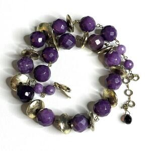 W/A Studios Faceted Amethyst Round Gemstones Necklace Gold Tone 20" 250 Carats